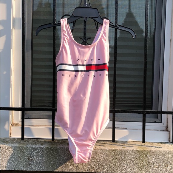 Tommy Hilfiger Orchid Pink Flag One Piece  Girls Swimsuit Size L (12-14) - Picture 3 of 8